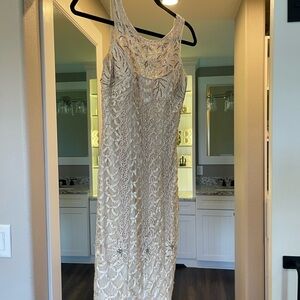 Sue Wong designer dress. Creme/champagne in color. Intricate details.